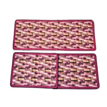 Imagem de Jogo de passadeira de cozinha tapete em jacquard antiderrapante 3 peças decoração impecável(Rústico Rosa)