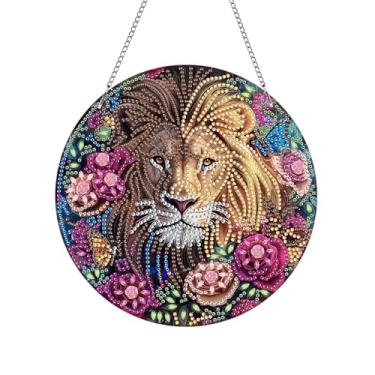 Imagem de Kaliosy Enfeite de arte de diamante para pendurar na janela do animal tigre apanhador de sol - ornamento acrílico de flor de rosa, decoração de primavera para varanda ao ar livre, arte de parede de