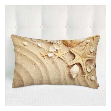 Imagem de Siwehtu Capa de almofada, estrela-do-mar, concha decorativa para sofá, estrela-do-mar, conchas de areia, protetores de almofada para sofá, quarto, piquenique, casa, 50 x 76 cm, poliéster