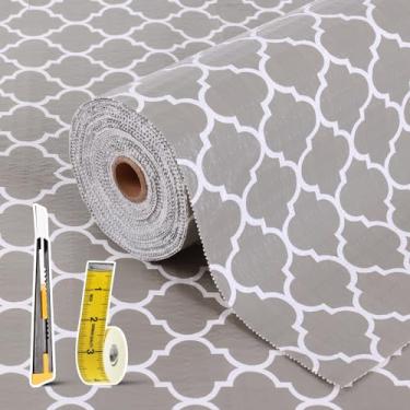 Imagem de Kimhan Forro Para Gavetas E Prateleiras De Armários Cozinha: 17 Pol. X 30 Pés, Papel Adesivo Antiderrapante À Prova D'Água, Geladeira, Trevo Cinza, Fácil Usar, Armário Banheiro Com Faca Fita Métrica