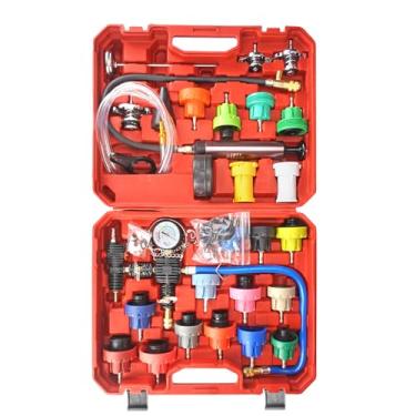 Imagem de HZAUTOS Kit de recarga a vácuo de refrigerante 31 peças com 23 adaptadores de radiador, kit de testador de pressão de refrigeração, ferramenta de recarga de pressão do sistema de resfriamento do
