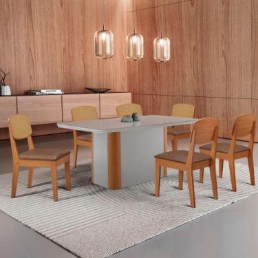 Imagem de Mesa De Jantar Isadora 180cm Tampo Mdf Vidro Com 6 Cadeiras Tork /off 