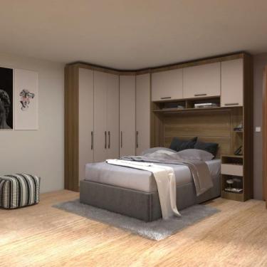 Imagem de Quarto Modulado Casal de Canto 6 Peças 8 Portas Paris Luciane - Avelã/
