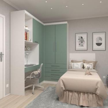 Imagem de Quarto Modulado Solteiro de Canto 3 Peças 4 Portas 4 Gavetas Alpes Luc