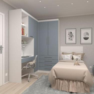 Imagem de Quarto Modulado Solteiro de Canto 3 Peças 4 Portas 4 Gavetas Alpes Luc