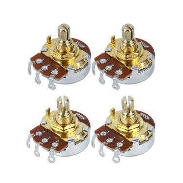 Imagem de FLEOR A500K+B500K Potenciômetro de volume de tom de guitarra tamanho completo 18 estrias de latão curto de eixo dividido com ponta de baioneta, pacote com 4