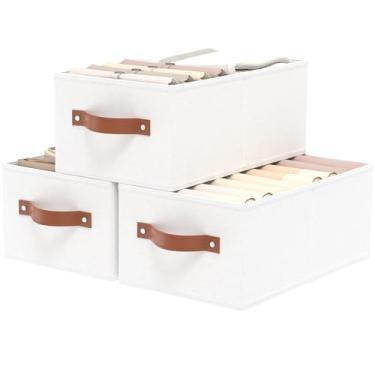 Imagem de OUTBROS Organizador De Guarda-Roupa Dobrável, Caixas Tecido, Com Alças, Para Quartos, Salas Estar, Prateleiras, Branco, 16,1 X 6,5 9,8", Pacote 3