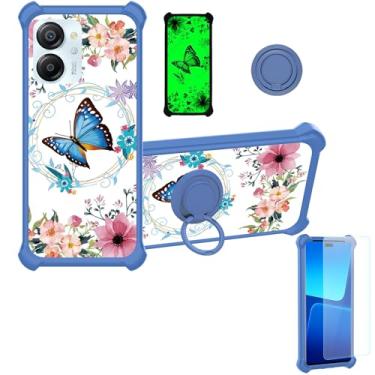 Imagem de jioeuinly Capa para celular Oscal Modern 8 compatível com Blackview Color 8 [com protetor de tela de vidro temperado][PC rígido + silicone macio][suporte para anel] [efeito luminoso] YGL-LHD