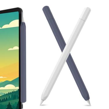 Imagem de SSS·GRGB Estojo de silicone ultrafino para Apple Pencil (USB-C) 2023, acessórios para Apple Pencil, toque duplo, capa para lápis de silicone (branco e azul meia-noite, pacote com 2)