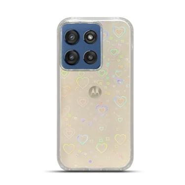 Imagem de Capa para Motorola Moto G Stylus 5G 2025 17.0 cm iridescente laser holográfico fofo coração amor transparente luxo bumper proteção à prova de choque acrílico macio estética capa de telefone para