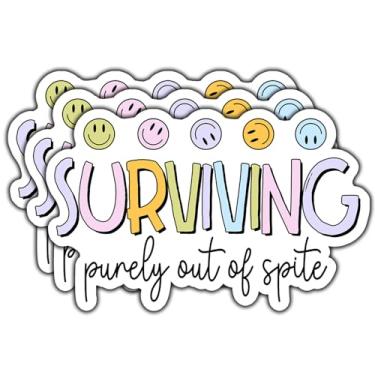 Imagem de (3 peças) Adesivo Surviving Purely Out of Spite Decalques engraçados adesivos de vinil à prova d'água para livros, laptops, telefone, garrafas de água, copo Kindle 7,6 cm