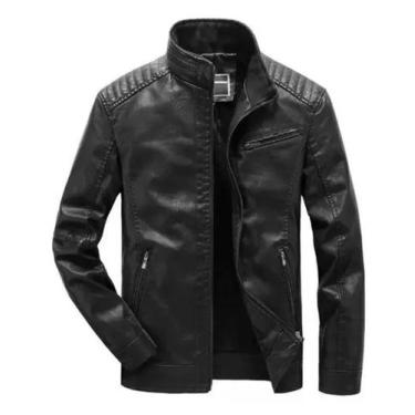 Imagem de Jaqueta Masculina De Couro Slim Moderna - Vmong, Preto, EXG