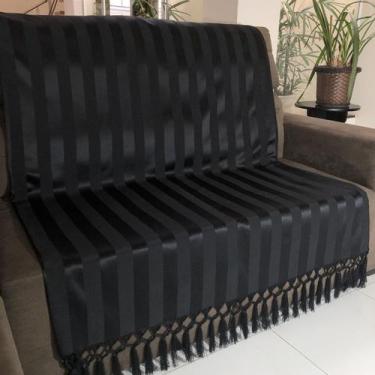Imagem de Manta Para Sofá em Tecido Jacquard Listrado Preto 190x140cm - Sua Casa