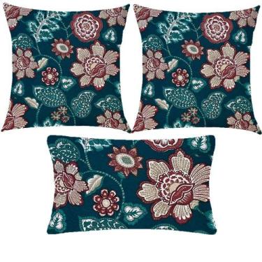Imagem de Kit 3 Almofadas Composê Maxi Floral Verde Impermeável - Sua Casa Decor