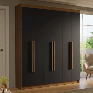 Imagem de Guarda-Roupa Casal 6 Portas Batentes Rustic/Preto/Rustic Saturno Madesa