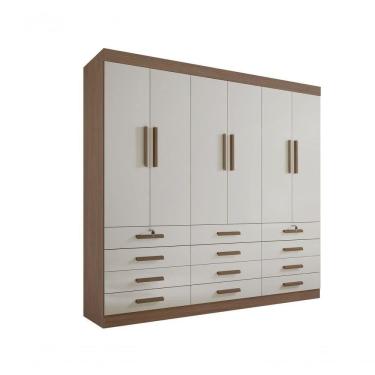 Imagem de Guarda Roupa Casal 6 Portas 12 Gavetas Com Pés Mônaco Plus D` Doro Castanho/off White