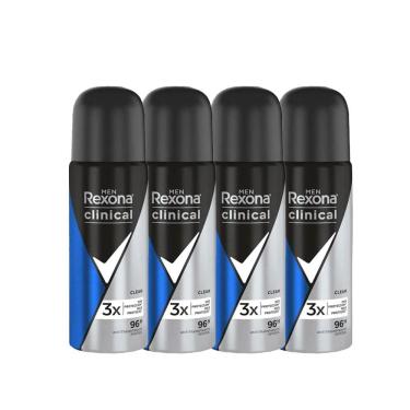 Imagem de Kit Desodorante Antitranspirante Aerosol Rexona Men Clinical Classic Clean 55ml - 4 Unidades