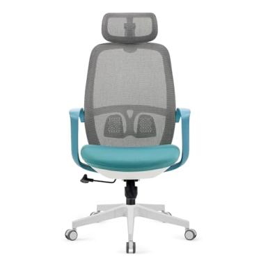 Imagem de Cadeira de escritório ergonômica de malha alta, assento acolchoado, encosto ajustável, suporte lombar, base giratória de 360° cadeira executiva de mesa executiva (verde + cinza)