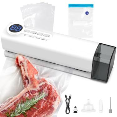 Imagem de Selador magnético pequeno a vácuo para alimentos, sucção forte de 62 Kpa, selador de alimentos recarregável sem fio 3 em 1 com 1 saco de vácuo e 4 sacos de lanche, selante térmico, bomba de enchimento