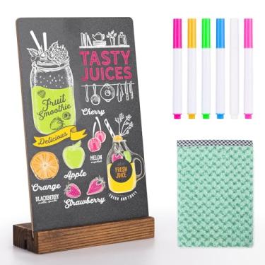 Imagem de JEFURE Placa de quadro-negro de mesa, quadros de mensagens dupla face de 19 x 12 cm, quadro negro com suportes de base para café, restaurante, casa, bar