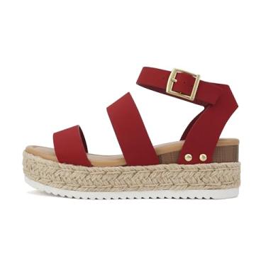 Imagem de Soda Top Shoe Bryce bico aberto fivela tira no tornozelo alpargatas flatform Wedge Casual Sanda, Batom nobuck, 41