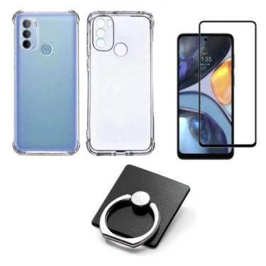 Imagem de Kit Capa Transparente + Película 3D + Suporte Anel Para Motorola G82 -