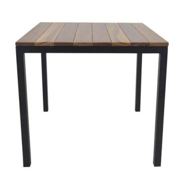 Imagem de Mesa Quadrada Lins de Alumínio Tampo Madeira Cumaru - NossaKasa Móveis