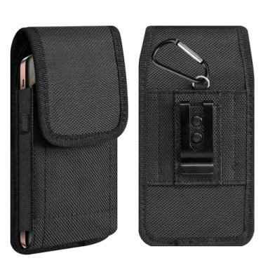 Imagem de Kakulan Coldre de telefone de nylon resistente com clipe de cinto, serve para iPhone 16/15/14 Pro Max e Samsung Galaxy S25+/S24+/S23+, bolsa resistente para celular para homens, preta