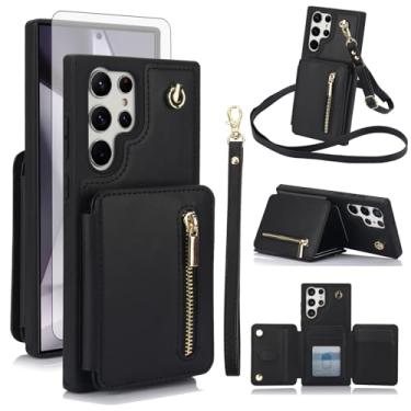 Imagem de Capa de celular para Samsung Galaxy S25 Ultra 5G RFID carteira celular com protetor de tela de vidro temperado, alça transversal, compartimento para cartão, suporte para cartão S25Ultra 25S S 25