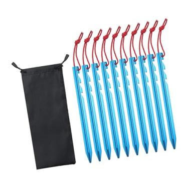 Imagem de UGPLM 10pcs estacas de barraca com cordas de tração refletiva âncoras triangular PEGS PEGS GOOD PEGS para O LEMPOR de CAMINHO de TRILHAÇÃO AO ANTERAÇÃO, Azul