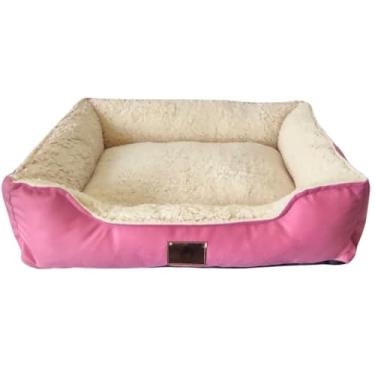 Imagem de Cama Pet Cachorro Gato Retangular Suede Pelúcia Confort GG Fundo Impermeável 70 cm x 60 cm (Rosa)