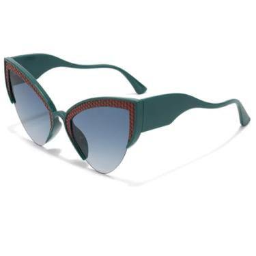 Imagem de Óculos de sol estilo gatinho feminino, óculos de sol punk de luxo elegantes com armação Uv400 (verde)