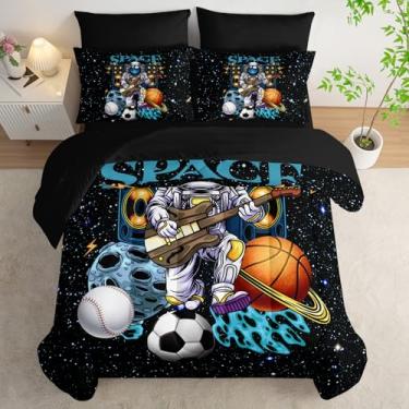 Imagem de AILONEN Jogo de edredom casal com 7 peças, galáxia do espaço sideral, violão, astronauta, para crianças, meninos, edredom macio, lençol com elástico e lençol de cima, 2 fronhas, 2 fronhas