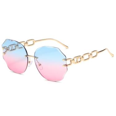 Imagem de Óculos de sol femininos poligonais, sem aro, vintage, sem armação, de metal (veja a foto)