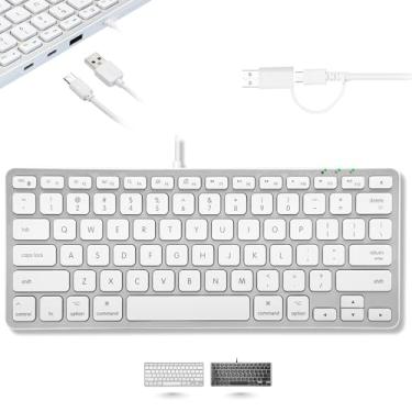 Imagem de Macally Teclado pequeno para Mac com hub USB (3 portas) - com fio 2 em 1 USB C + plugue A - economize espaço com um teclado compatível com Apple (layout de 78 teclas) - prata