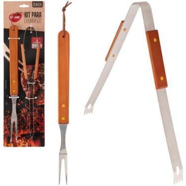 Imagem de Conjunto de churrasco de inox com pegador + garfo cabo madeira - CLINK