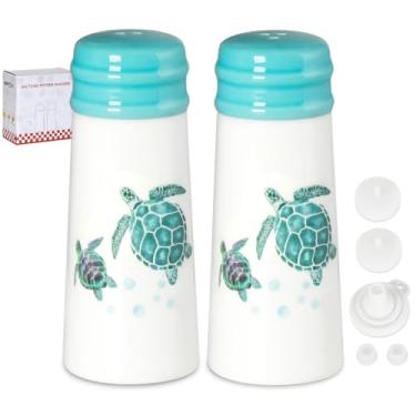 Imagem de Conjunto de saleiro e pimenteiro – Conjunto de moedor de sal e pimenta de cerâmica HAPPY KIT com tampa de silicone e funil para mesa, trailer, acampamento, churrasco, caixa de presente (girassol)