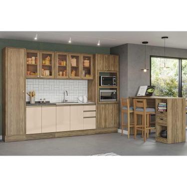 Imagem de Módulo Cozinha Kappesberg Curve Curve 8 Peças (2Aéreos+2Balcões+2Paneleiros+1Complemento+1Ilha) C8P29 Nogueira/Macadamia-Kappesberg