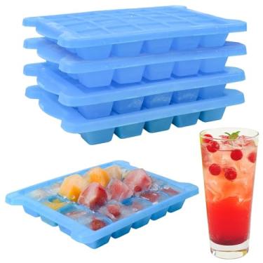 Imagem de Bandejas de gelo pequenas para freezer, 2 bandejas de gelo para freezer, bandejas quadradas para freezer com capa, armazenamento empilhável para geladeira pequena, café (bandeja de cubo de gelo azul