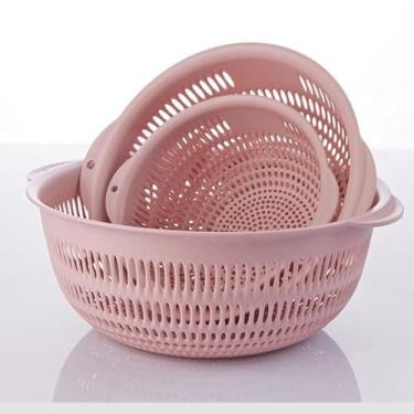 Imagem de LITAITAI 3 peças cesta de lavagem de plástico redonda perfurada escorredor lavar legumes e frutas drenar macarrão cozido essenciais cozinha coador cesta coador cozinha azul amarelo verde vermelho (3