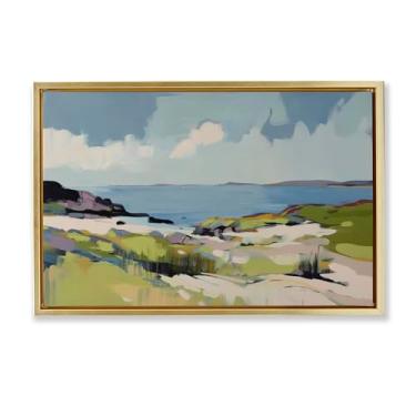 Imagem de Stupell Industries Tela flutuante dourada Coastal Green Breeze Design de arte de parede por Elara Yasna, 43 x 63 cm