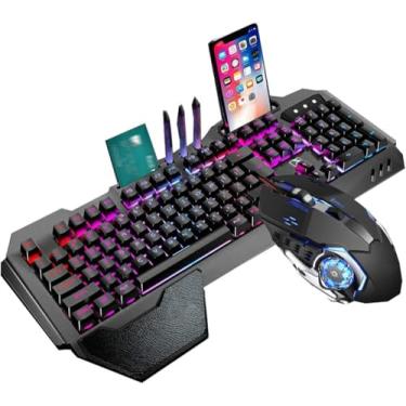 Imagem de Combinação De Mouse De Teclado Mecânico à Prova D'água, Bandeja De Canetas, Slot Para Suporte Para Celular, Descanso De Pulso, Teclado Teclado Para Jogos E, Gray White Light-headset