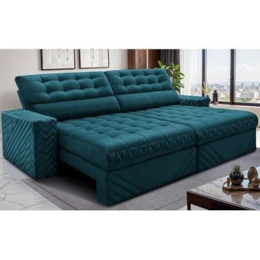 Imagem de Sofá Retrátil e Reclinável 2,70m Molas Ensacadas Max Spring Velusoft Petróleo Cama Inbox