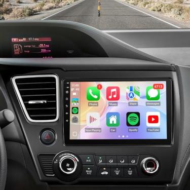 Imagem de Leadfan Rádio estéreo automotivo para Honda Civic 2013, 2014, 2015, 2016 e 2017, com câmera de backup sem fio CarPlay Android Auto/Bluetooth/GPS/FM/SWC, 1080P, 2G + 32G