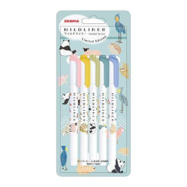Imagem de Marca-texto Zebra Mildliner WKT7-AS-5C-B, conjunto de 5 cores, animal
