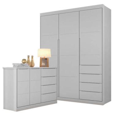 Imagem de Quarto de Bebê Com Guarda Roupa e Cômoda Perola Cinza - Phoenix Baby
