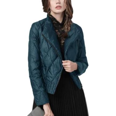 Imagem de Jaqueta Feminina Quente E Leve Jaqueta Feminina Curta E Fina Nova Manga Longa Slim Casaco Feminino 80% Conteúdo De Penas, Blue -Xl