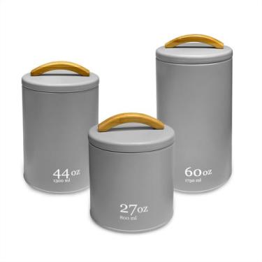 Imagem de Conjunto 3 Pçs Pote P/ Alimentos Café Açúcar Biscoitos Metal - OU, Cin