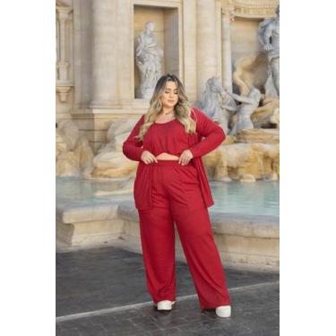 Imagem de Calça Pantalona Giovana Malha Canelada Plus Size VERMELHO - Domenica S