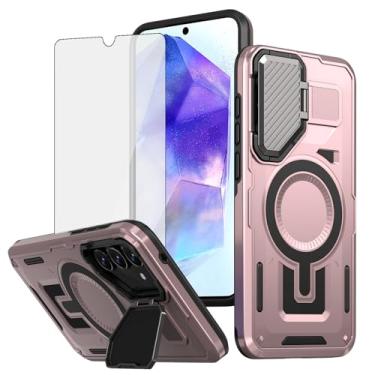 Imagem de Asuwish Capa de telefone para Samsung Galaxy A55 5G com capa para câmera, protetor de tela de vidro temperado, fino, magnético, robusto, suporte resistente, protetor de célula híbrida resistente A 55